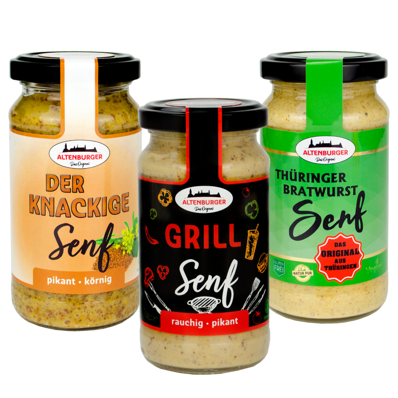 Altenburger Senf Geschenkbox Grill Kiste mittelscharf 3x200ml – Bild 2