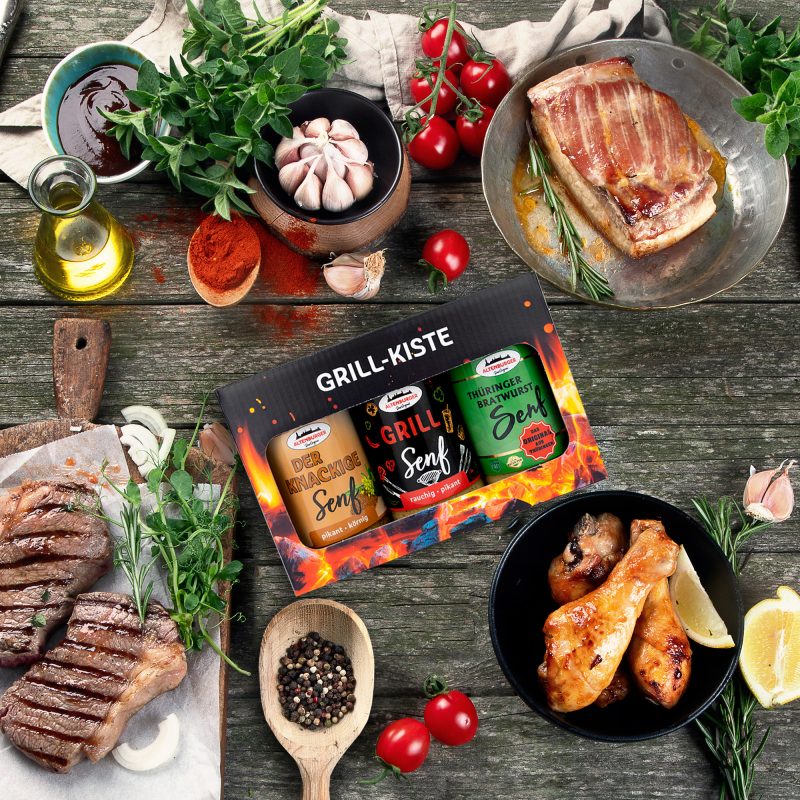 Altenburger Senf Geschenkbox Grill Kiste mittelscharf 3x200ml – Bild 3