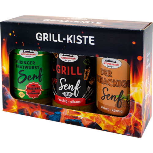 Altenburger Senf Geschenkbox Grill Kiste mittelscharf 3x200ml