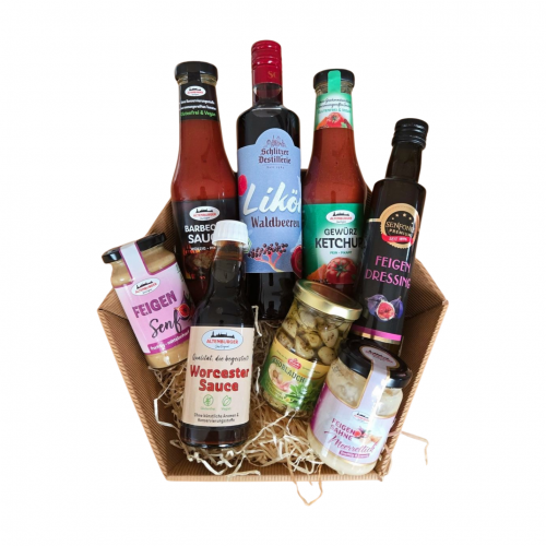 Geschenkkorb "Das Gute Dazu klein & Waldbeerlikör"